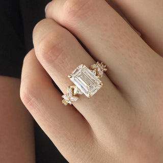 2.5 CT Emerald Cut Moissanite Cluster Style Engagement Ring