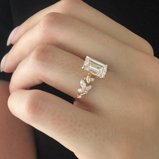 2.5 CT Emerald Cut Moissanite Cluster Style Engagement Ring
