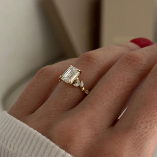 2.0 CT Emerald Cut Moissanite Cluster Style Engagement Ring