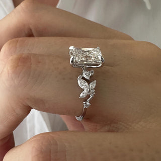 2.0 CT Radiant Cut Moissanite Cluster Style Engagement Ring