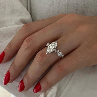 2.0 CT Marquise Cut Moissanite Cluster Style Engagement Ring