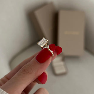 2.0 CT Emerald Cut Moissanite Cluster Style Engagement Ring