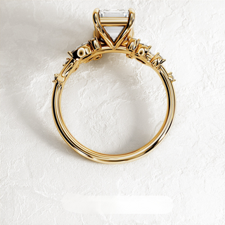 2.01 CT Emerald Cut Moissanite Cluster Style Engagement Ring