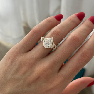 4.0 CT Pear Cut Moissanite Cluster Style Engagement Ring