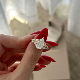 4.0 CT Pear Cut Moissanite Cluster Style Engagement Ring