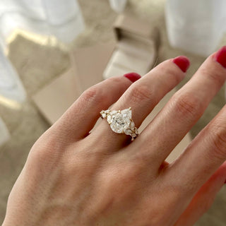 4.0 CT Pear Cut Moissanite Cluster Style Engagement Ring