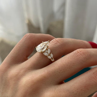 4.0 CT Pear Cut Moissanite Cluster Style Engagement Ring