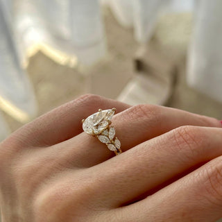 4.0 CT Pear Cut Moissanite Cluster Style Engagement Ring