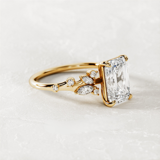 2.01 CT Emerald Cut Moissanite Cluster Style Engagement Ring