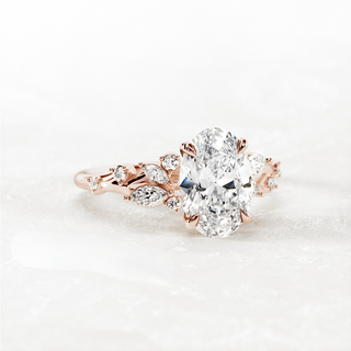 2.0 CT Oval Cut Moissanite Cluster Style Engagement Ring