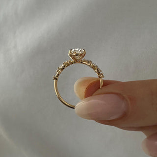 1.5 CT Oval Cut Moissanite Cluster Style Engagement Ring