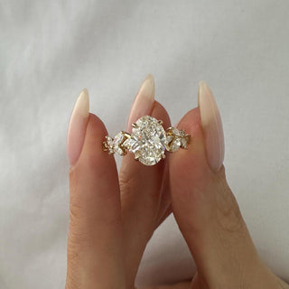 1.5 CT Oval Cut Moissanite Cluster Style Engagement Ring