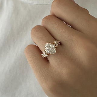 1.5 CT Oval Cut Moissanite Cluster Style Engagement Ring