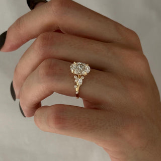 2.0 CT Oval Cut Moissanite Cluster Style Engagement Ring