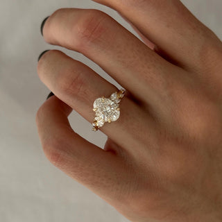 2.0 CT Oval Cut Moissanite Cluster Style Engagement Ring