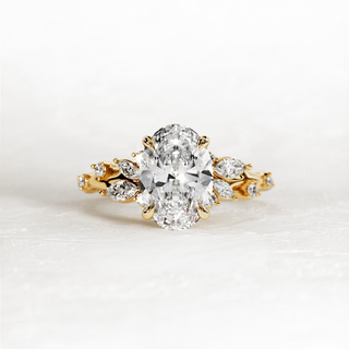 2.0 CT Oval Cut Moissanite Cluster Style Engagement Ring