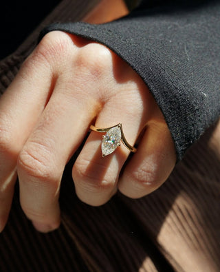 Marquise cut lab grown diamond unique engagement ring in white gold setting