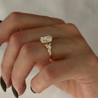 2.0 CT Oval Cut Moissanite Cluster Style Engagement Ring