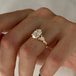 2.0 CT Oval Cut Moissanite Cluster Style Engagement Ring