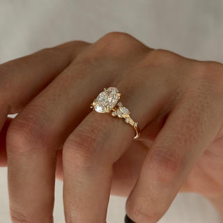 2.0 CT Oval Cut Moissanite Cluster Style Engagement Ring