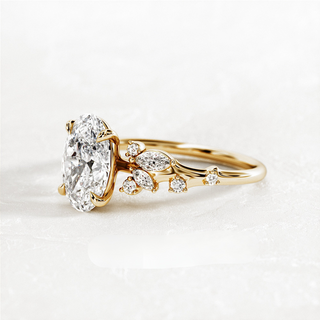 2.0 CT Oval Cut Moissanite Cluster Style Engagement Ring