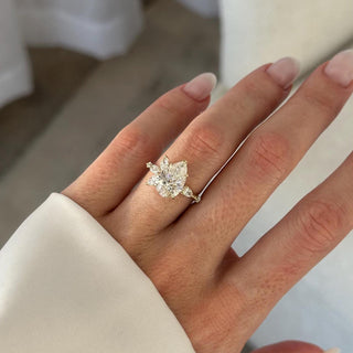 3.0 CT Pear Cut Moissanite Cluster Style Engagement Ring
