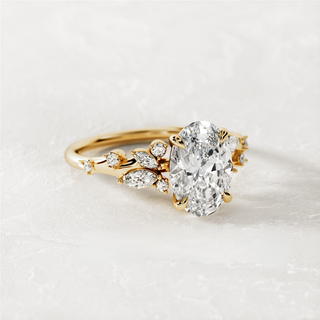 2.0 CT Oval Cut Moissanite Cluster Style Engagement Ring