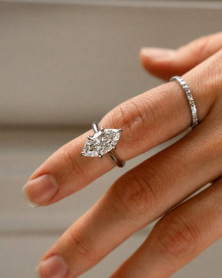 Marquise cut lab grown diamond solitaire engagement ring in white gold setting
