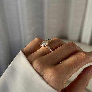 3.0 CT Pear Cut Moissanite Cluster Style Engagement Ring