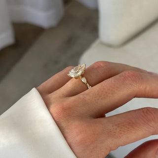 3.0 CT Pear Cut Moissanite Cluster Style Engagement Ring