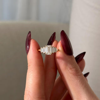 1.20 CT Emerald Cut Moissanite Five Stone Style Engagement Ring