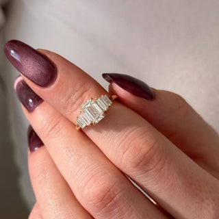 1.20 CT Emerald Cut Moissanite Five Stone Style Engagement Ring