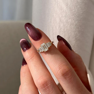 1.20 CT Emerald Cut Moissanite Five Stone Style Engagement Ring