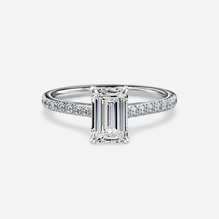 1.0 CT Emerald Cut Moissanite Hidden Halo & Pave Bridal Ring Set