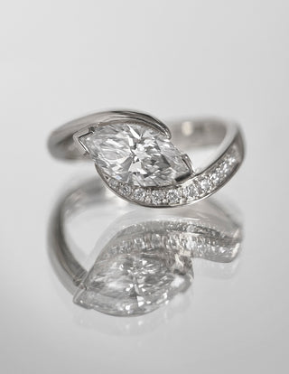 1.0 - 2.0 CT Marquise Cut Lab Grown Diamond Pavé Unique Setting Engagement Ring