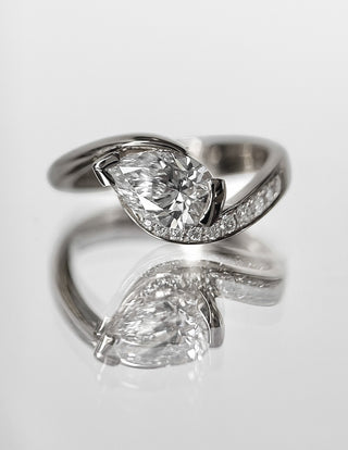 1.0 - 2.0 CT Pear Cut Lab Grown Diamond Pavé Unique Setting Engagement Ring