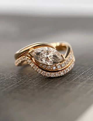 1.0- 2.0 CT Marquise Shape Lab Grown Diamond Pave Setting Bridal Set