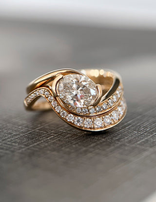 1.0- 2.0 CT Oval Cut Lab Grown Diamond Pave Setting Bridal Set