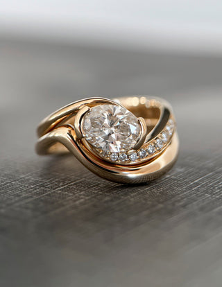 1.0- 2.0 CT Oval Cut Lab Grown Diamond Pave Setting Bridal Set