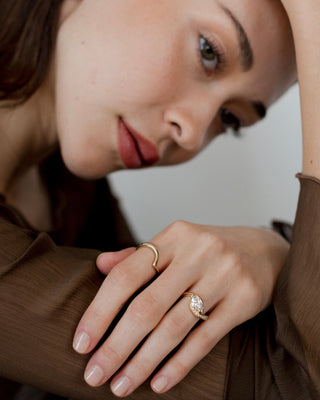 1.0 - 2.0 CT Marquise Cut Lab Grown Diamond Pavé Unique Setting Engagement Ring