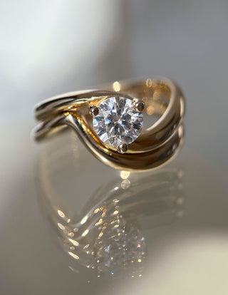 1.0-1.50 CT Round Cut Lab Grown Diamond Solitaire Style Bridal Ring Set