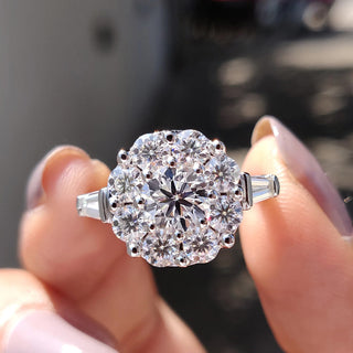 1.0 - 2.0 CT Round Cut Moissanite Three Stone Engagement Ring