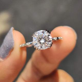 1.0 - 2.0 CT Round Cut Moissanite Pave Engagement Ring