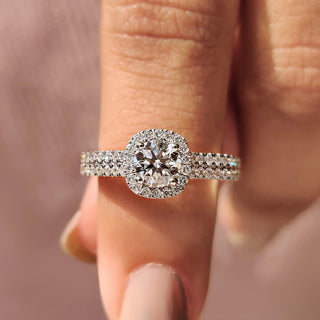 1.0 - 2.0 CT Round Cut Moissanite Pave Engagement Ring