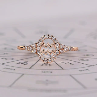 0.45 TCW Round Side Aquarius zodiac Ring