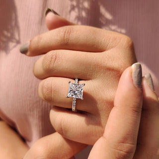 1.0 - 3.0 CT Princess Cut Moissanite Pave Engagement Ring