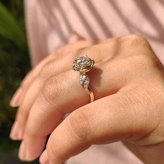1.0 - 2.0 CT Round Cut Moissanite Nature Inspired Engagement Ring