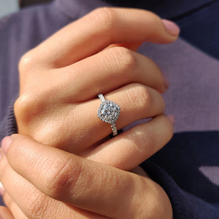 1.0 - 2.0 CT Round Cut Moissanite Halo Engagement Ring