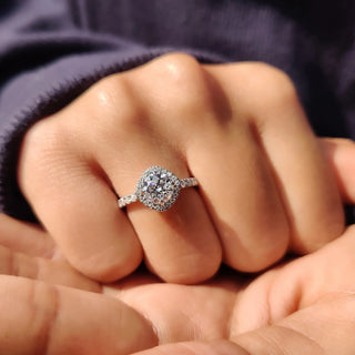 1.0 - 2.0 CT Round Cut Moissanite Halo Engagement Ring