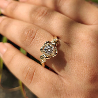 1.0 - 2.0 CT Round Cut Moissanite Nature Inspired Engagement Ring